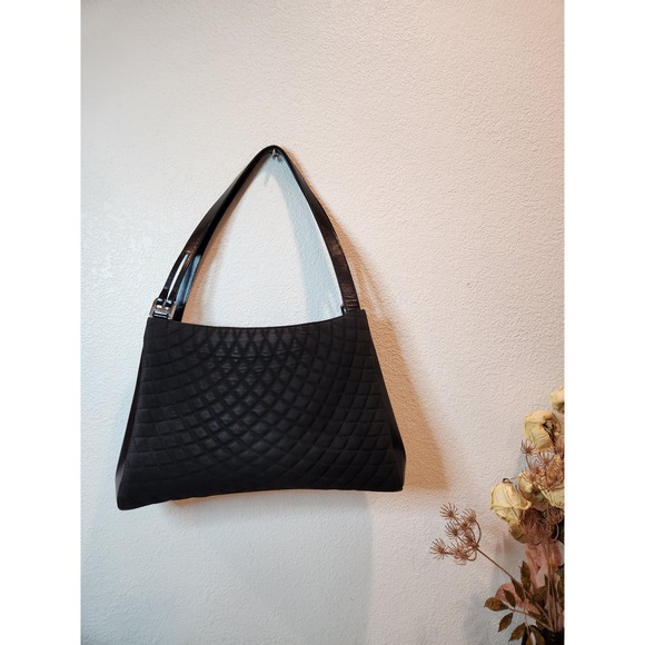 Vintage Bally Black Quilted Nylon Patent Leather Shoulder Bag 12x7 Designer hobo - Picture 1 of 8